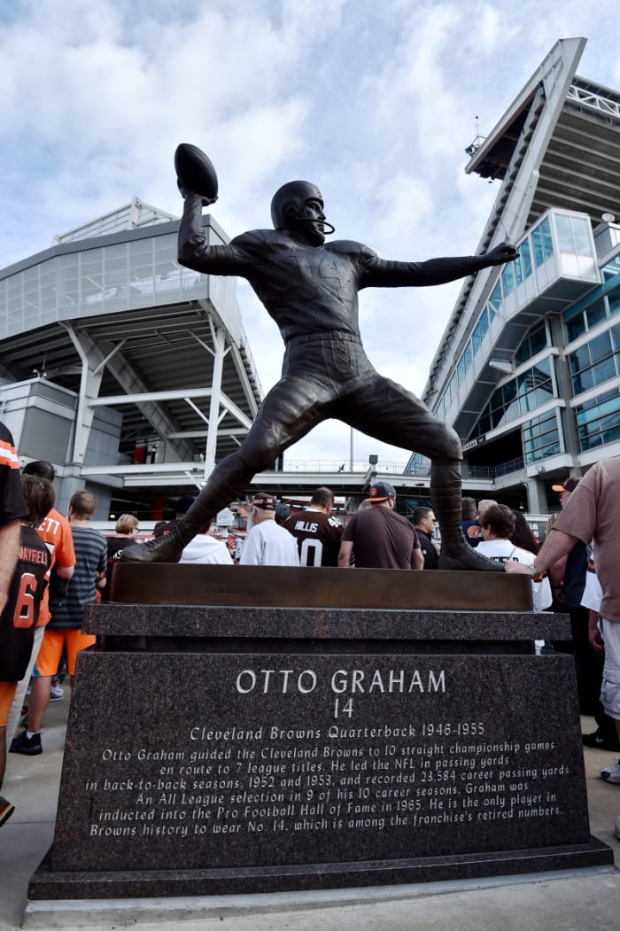 Above is a look at the statue of former Browns quarterback Otto Graham that was erected in 2019 outside of FirstEnergy Stadium.